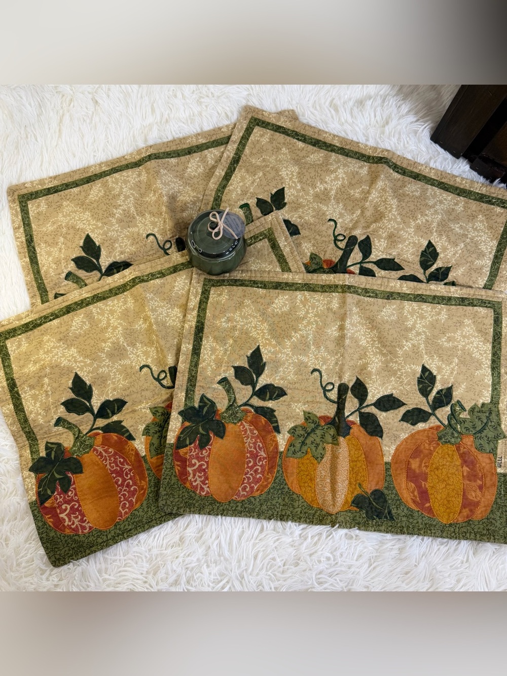 Autumn Pumpkin Placemat Set w Soy Candle